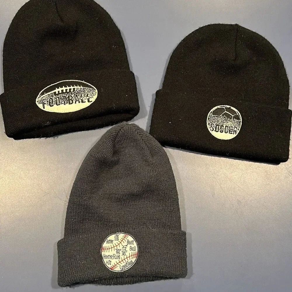 Little Boys Soccer, Football and Baseball Patch Beanie Hats (3)